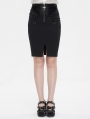 Black Vintage Elegant Gothic Front Short Slit Midi Skirt