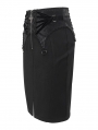 Black Vintage Elegant Gothic Front Short Slit Midi Skirt