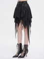 Black Gothic Punk Net Splicing Pleated Irregular Skirt