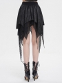 Black Gothic Punk Net Splicing Pleated Irregular Skirt