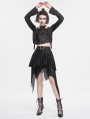 Black Gothic Punk Net Splicing Pleated Irregular Skirt