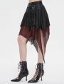 Black and Red Gothic Punk Net Splicing Pleated Irregular Skirt