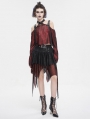 Black and Red Gothic Punk Net Splicing Pleated Irregular Skirt