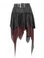 Black and Red Gothic Punk Net Splicing Pleated Irregular Skirt