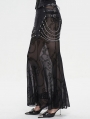 Black Gothic Punk Sexy See-Through Pattern Chain Embellished Maxi Skirt