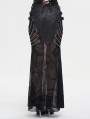 Black Gothic Punk Sexy See-Through Pattern Chain Embellished Maxi Skirt