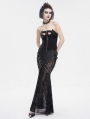 Black Gothic Punk Sexy See-Through Pattern Chain Embellished Maxi Skirt