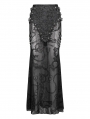 Black Gothic Punk Sexy See-Through Pattern Chain Embellished Maxi Skirt