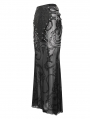 Black Gothic Punk Sexy See-Through Pattern Chain Embellished Maxi Skirt