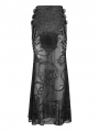 Black Gothic Punk Sexy See-Through Pattern Chain Embellished Maxi Skirt