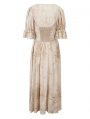 Beige and Coffee Gothic Vintage Deep V-Neck Pleated Long Dress