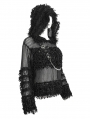 Black Gothic Punk Grunge Long Sleeve Hooded Crochet Sweater for Women