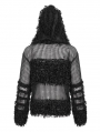 Black Gothic Punk Grunge Long Sleeve Hooded Crochet Sweater for Women