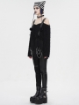 Black Gothic Punk Fluffy Off-the-Shoulder Irregular Sweater for Women