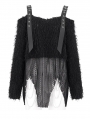 Black Gothic Punk Fluffy Off-the-Shoulder Irregular Sweater for Women