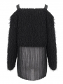 Black Gothic Punk Fluffy Off-the-Shoulder Irregular Sweater for Women