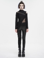 Black Gothic Hollow-out Asymmetric Long Sleeve T-Shirt for Women