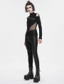 Black Gothic Hollow-out Asymmetric Long Sleeve T-Shirt for Women