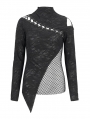 Black Gothic Hollow-out Asymmetric Long Sleeve T-Shirt for Women