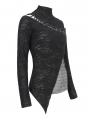 Black Gothic Hollow-out Asymmetric Long Sleeve T-Shirt for Women