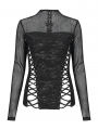 Black Gothic Punk Sexy Mesh Sleeve Fitted Top for Women