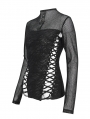 Black Gothic Punk Sexy Mesh Sleeve Fitted Top for Women