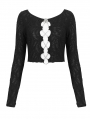 Black Gothic Sexy Chain Lace-Up Long Sleeve Crop Top for Women