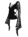 Black Gothic Sexy Vintage Pattern V-Neck Bell Sleeve Top for Women