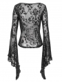 Black Gothic Sexy Vintage Pattern V-Neck Bell Sleeve Top for Women