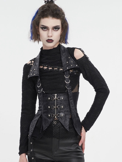 Black Gothic Punk Studded Underbust Corset Style Waistcoat for Women