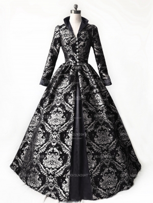 Black and Silver Queen Style Gothic Victorian Ball Gown Dress