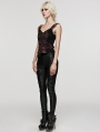 Black Gothic Punk Symmetrical Slim Fit Long Leather Pants for Women