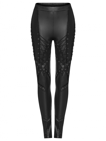 Black Gothic Punk Symmetrical Slim Fit Long Leather Pants for Women ...