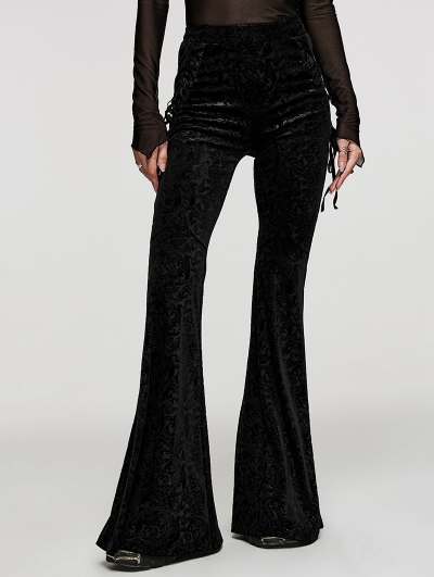 Black Gothic Vintage Dark Jacquard Long Flare Pants for Women