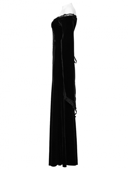 Black Vintage Gothic Gorgeous Velvet Lace Applique Long Party Dress ...