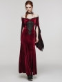 Red Vintage Gothic Gorgeous Velvet Lace Applique Long Party Dress