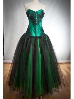 Green and Black Romantic Gothic Corset Prom Gown