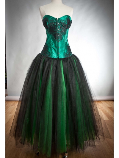 Dark Green Long Cheap Prom Dress Corset