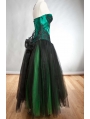 Green and Black Romantic Gothic Corset Prom Gown