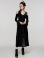 Black Gothic Cold Shoulder Velvet Long Floral Lace Dress