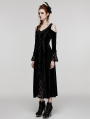 Black Gothic Cold Shoulder Velvet Long Floral Lace Dress