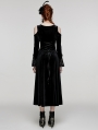 Black Gothic Cold Shoulder Velvet Long Floral Lace Dress