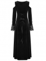 Black Gothic Cold Shoulder Velvet Long Floral Lace Dress