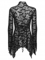 Black Gothic Bat Mesh Long Sleeve Basic T-Shirt for Women