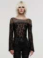 Black Gothic Bat Mesh Long Sleeve Daily T-shirt for Women
