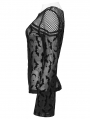 Black Gothic Bat Mesh Long Sleeve Daily T-shirt for Women
