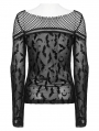 Black Gothic Bat Mesh Long Sleeve Daily T-shirt for Women