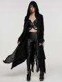 Black Gothic Decadent Layered Hooded Long Trench Coat for Women