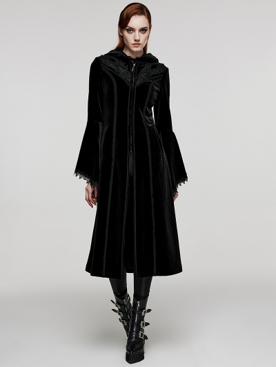 Black Vintage Gothic Gorgeous Velvet Long Hooded Coat for Women