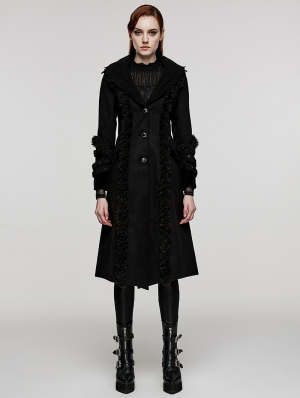 Black Vintage Gothic Single Breasted Lapel Long Coat for Women